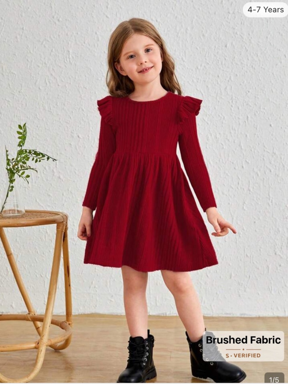 Toddler Girl Red Ribbed Knit Ruffle Long Sleeve Dress - Size 2-3Y EUC